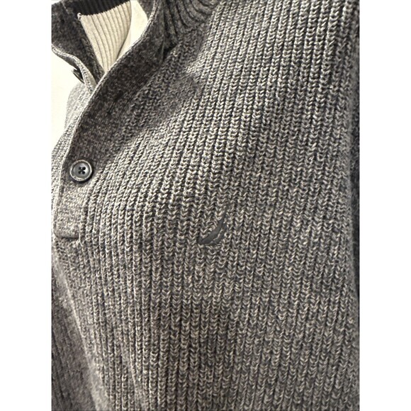 Nautica Charcoal Textured Knit Collard Pullover Crew Sweater Men's XL - Picture 2 of 8